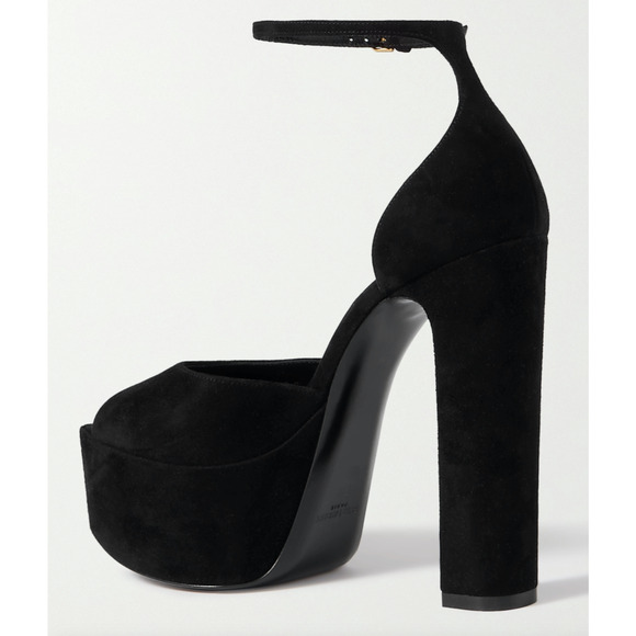 Saint Laurent Jodie Black Suede Platform Ankle Strap Sandal Block Heel Pump 42 - Picture 8 of 12